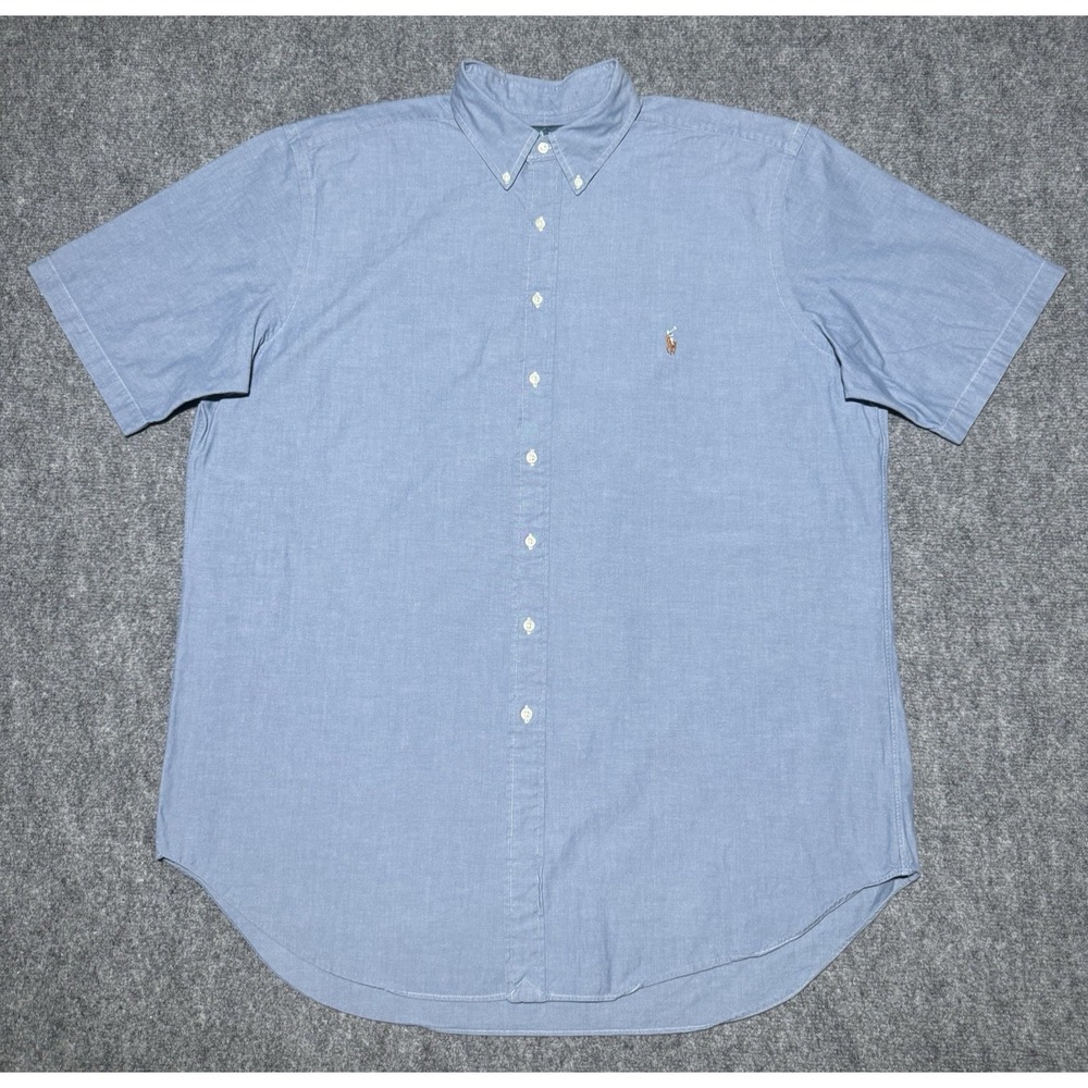Polo Ralph Lauren Men XLT Blue Chambray Indigo Short Sleeve Button Down Shirt